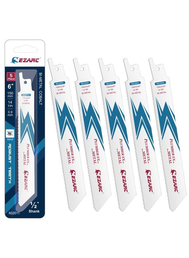 EZARC Reciprocating Saw Blade Bi-Metal Cobalt Sabre Saw Blades for Metal Cutting 150mm 14TPI R622PM (5-Pack) - Image 1