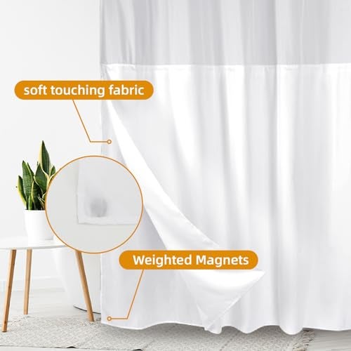eachope 1 Pack Fabric Snap-in Shower Curtain Liner Replacement,Compatible with No Hook Shower Curtain with Snap in Liner, Removable & Water-Repellent,Machine Washable,70x54,White - Image 4