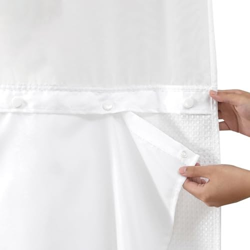 eachope 1 Pack Fabric Snap-in Shower Curtain Liner Replacement,Compatible with No Hook Shower Curtain with Snap in Liner, Removable & Water-Repellent,Machine Washable,70x54,White - Image 1