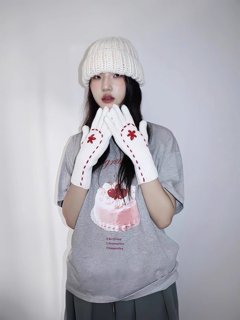 Tiktok Popular Cute Cherry Cream Cake Print Casual Pure Cotton Short-Sleeve T-Shirt Women'S Korean Version Sweet Half-Sleeve - Image 3