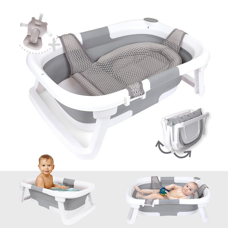 BEBELEHâ„¢ Collapsible Baby Bathtub â€“ Bathtub + Baby tub Sling + Newborn Sling â€“ Baby Bathtub Newborn to Toddler 0-24 Months â€“ The Ultimate Travel Baby Bath Tub and Everyday Use! (Gray) - Image 1