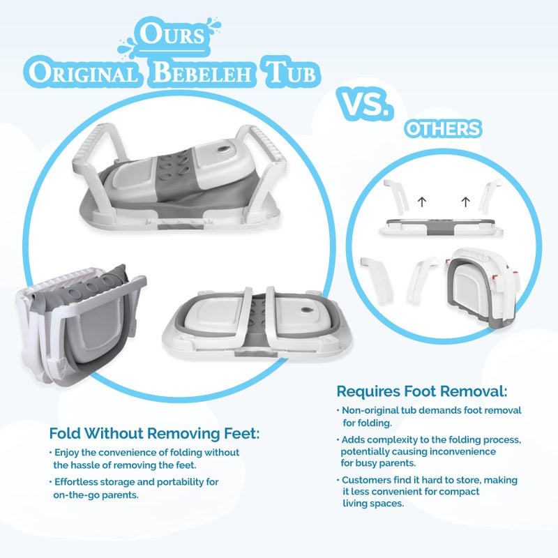 BEBELEHâ„¢ Collapsible Baby Bathtub â€“ Bathtub + Baby tub Sling + Newborn Sling â€“ Baby Bathtub Newborn to Toddler 0-24 Months â€“ The Ultimate Travel Baby Bath Tub and Everyday Use! (Gray) - Image 2
