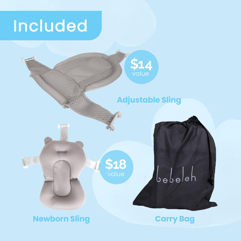BEBELEHâ„¢ Collapsible Baby Bathtub â€“ Bathtub + Baby tub Sling + Newborn Sling â€“ Baby Bathtub Newborn to Toddler 0-24 Months â€“ The Ultimate Travel Baby Bath Tub and Everyday Use! (Gray) - Image 3