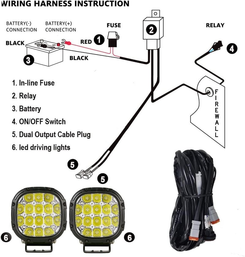 BIGLION.X 4 Inch Pair 160W Round LED Offroad Lights with Wiring Harness for Pickup Trucks, SUV, UTV, ATV - Image 3