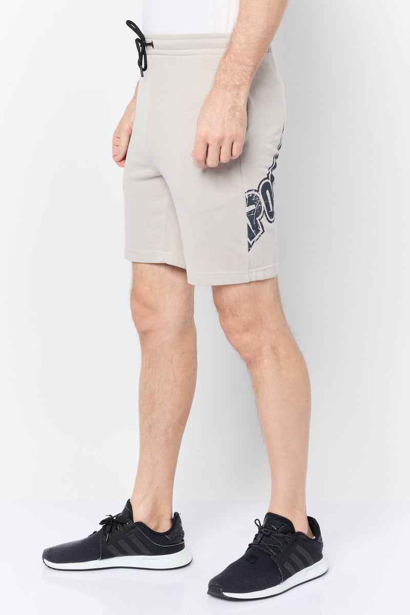 TapouT Men Brand Logo Drawstring Basic Shorts, Light Grey - Image 2