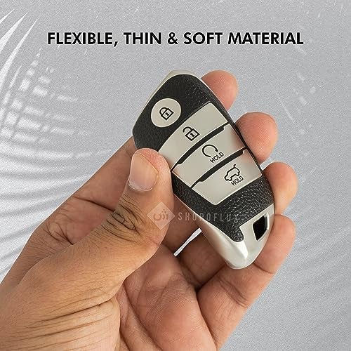 SHOPOFLUX TPU Leather Key Cover Compatible with Kia Seltos | Sonet | Carens 4 Button Smart Key (Black Silver) - Image 4