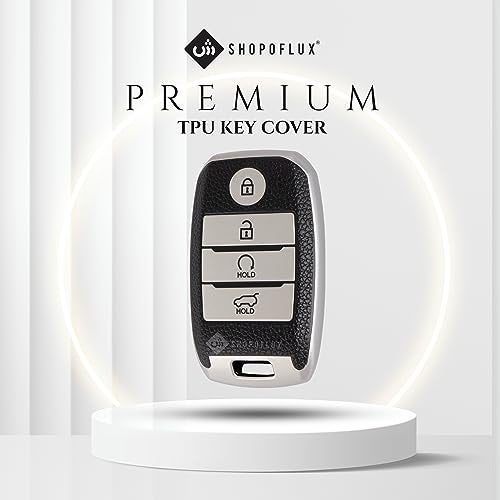 SHOPOFLUX TPU Leather Key Cover Compatible with Kia Seltos | Sonet | Carens 4 Button Smart Key (Black Silver) - Image 5