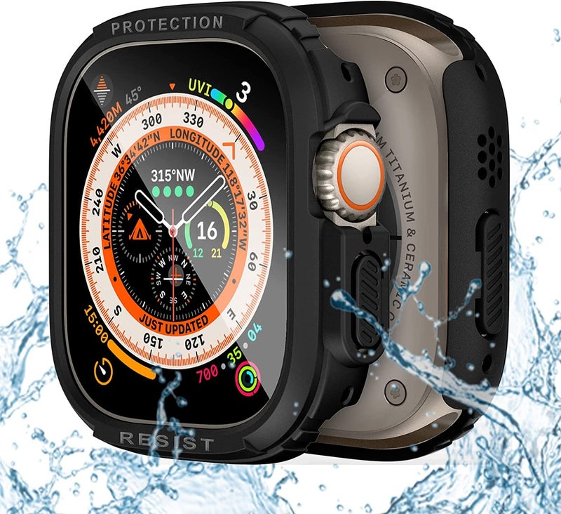 AWH ساعة آبل ألترا 49 مم حزمة 2+2 غلاف صلب من PC وواقي شاشة، غلاف واقي مقاوم للماء مع زجاج مقسى 9H، أسود - Image 2