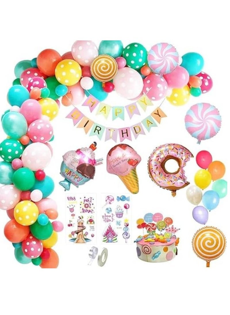 DUNISO Birthday Party Decorations, Party Decorations Balloon Garland Kit, Donut Party Decorations, Candyland Themed Birthday Party Decorations Backdrop, Happy Birthday Banner, For Girls, Boy - Image 1