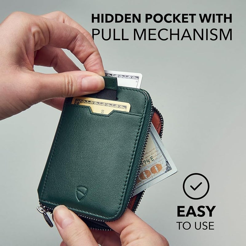 Vaultskin NOTTING HILL Slim Leather Zip Wallet, Coin Purse, RFID (Green) - Image 2