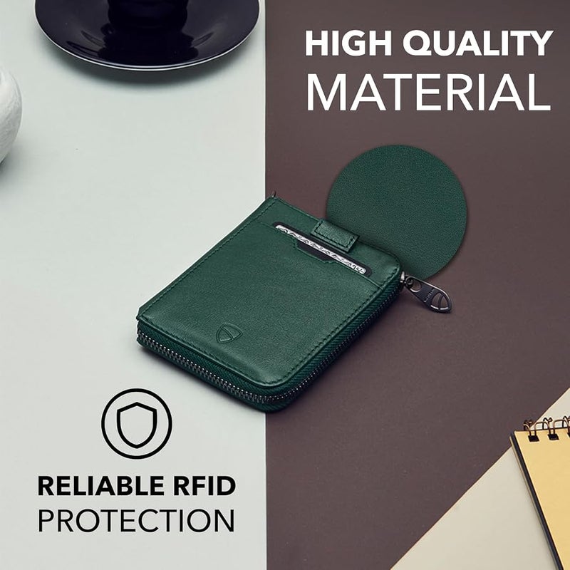 Vaultskin NOTTING HILL Slim Leather Zip Wallet, Coin Purse, RFID (Green) - Image 3