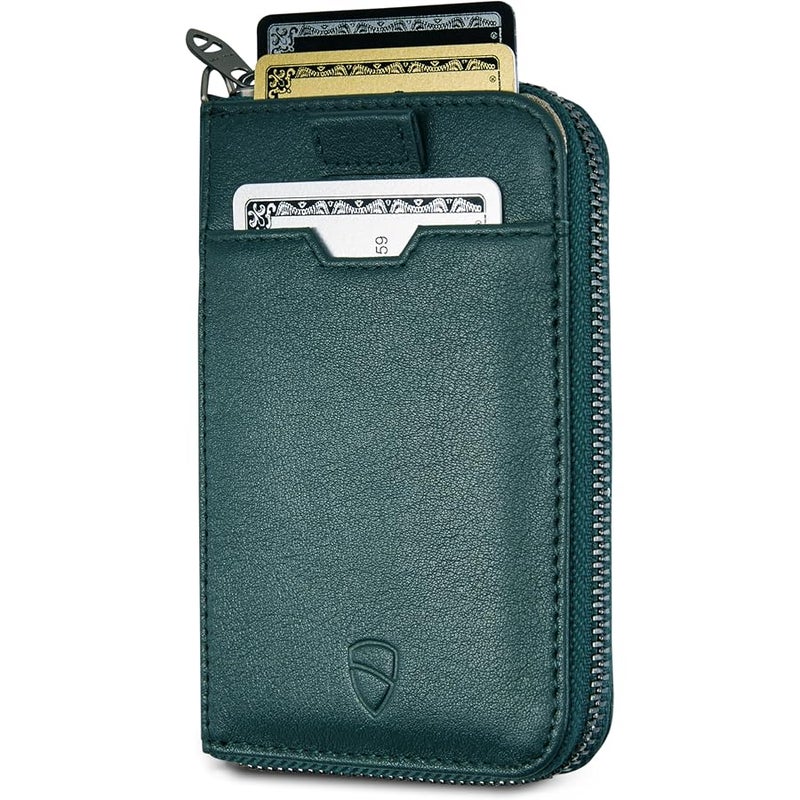 Vaultskin NOTTING HILL Slim Leather Zip Wallet, Coin Purse, RFID (Green) - Image 1
