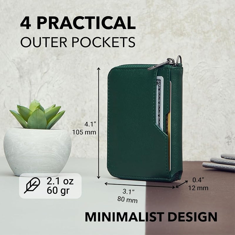 Vaultskin NOTTING HILL Slim Leather Zip Wallet, Coin Purse, RFID (Green) - Image 4