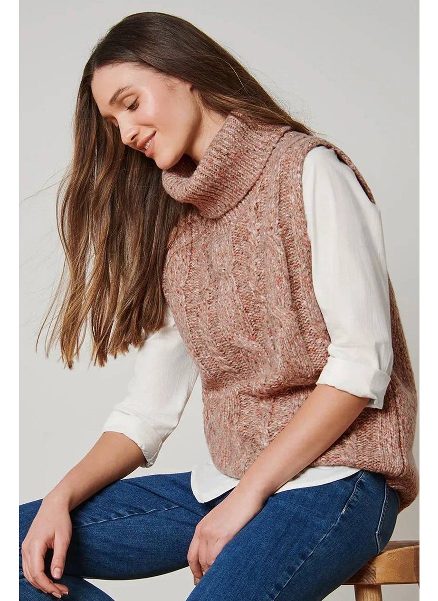 Tchibo - Women Knitted Sleeveless Sweater Vest, Dark Blush Combo - Image 1