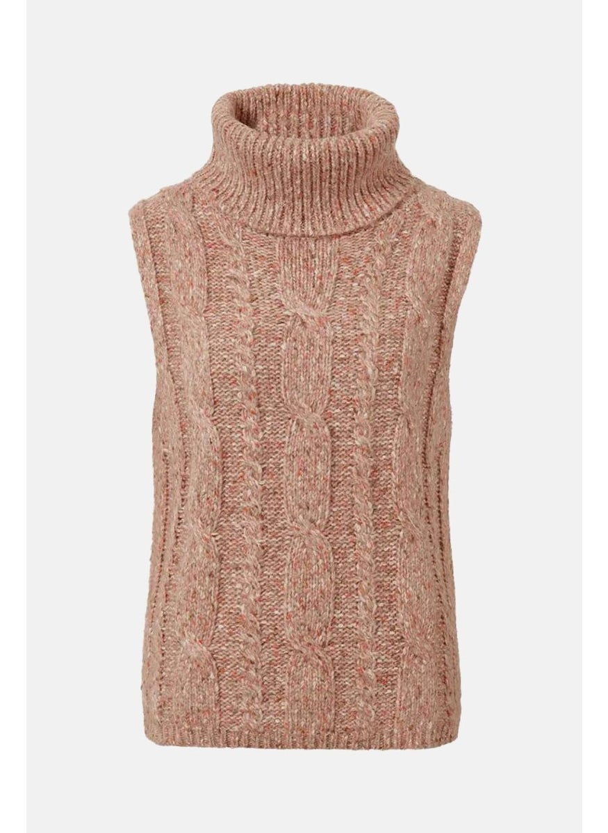 Tchibo - Women Knitted Sleeveless Sweater Vest, Dark Blush Combo - Image 1