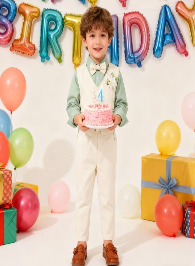 ChYoung Toddler Baby Boy Clothes Suit Boys Formal Wedding Outfits Gentleman Dress Shirt + Suspender Pants + Vest + Bowtie (US, Age, 18 Months, 24 Months, Khaki) - Image 4