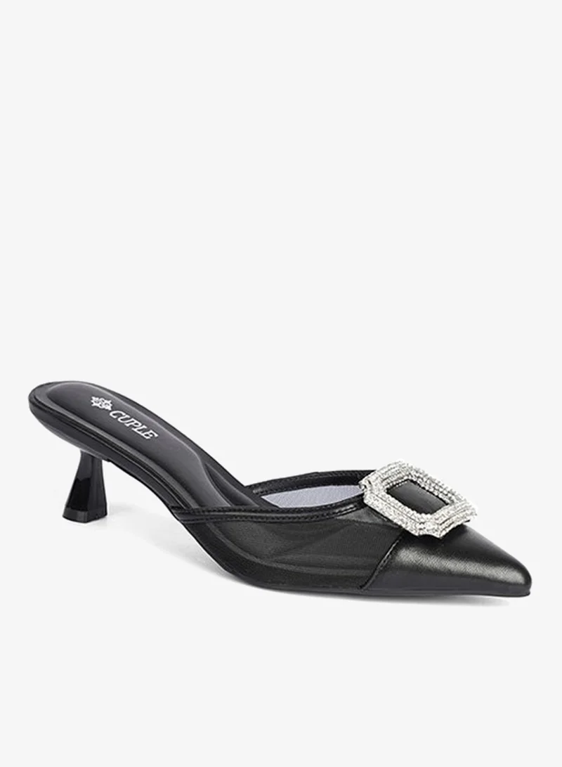 Cuple Pointed Mule Heel with Crystal Buckle