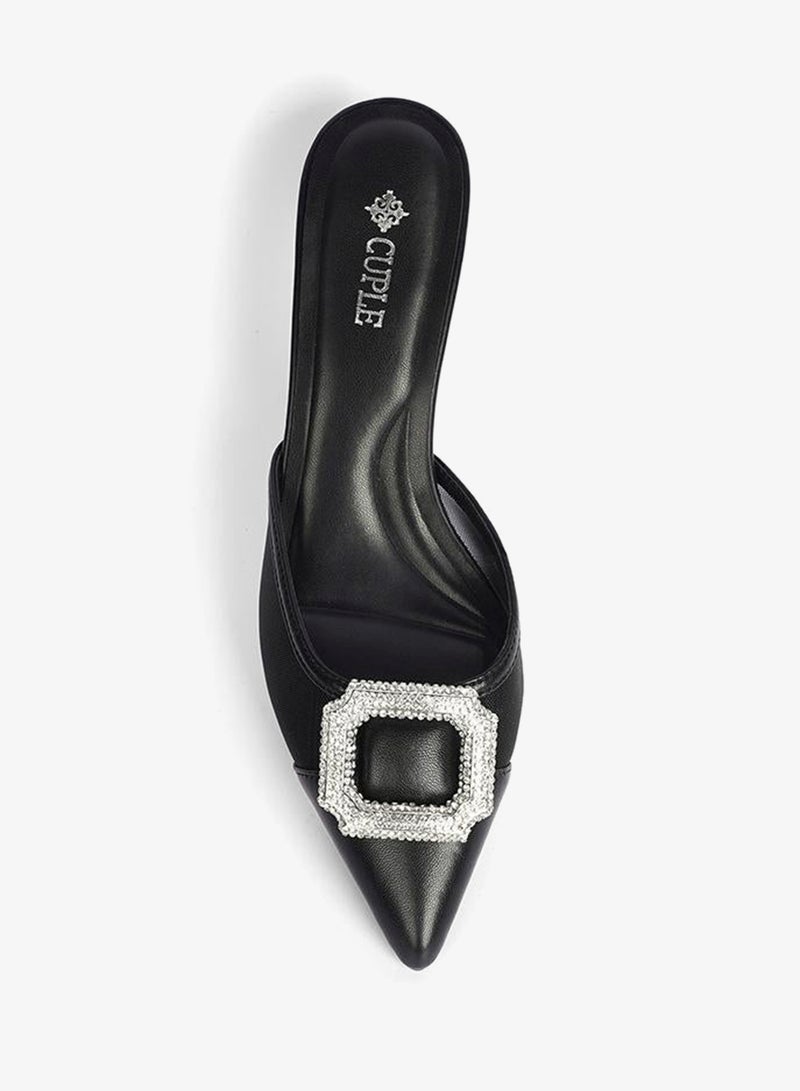 Cuple Pointed Mule Heel with Crystal Buckle - Image 3