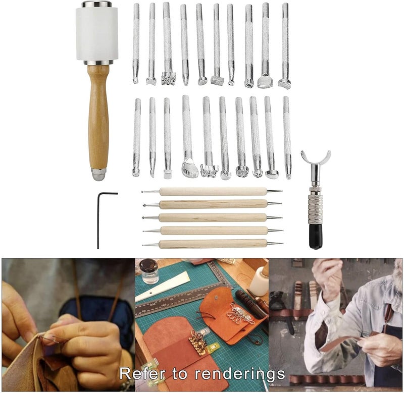 klarako 27 PCS Leather Stamping Tool Leather Carving Working Saddle Making Tools Set Leather Craft Stamps Set - Image 4