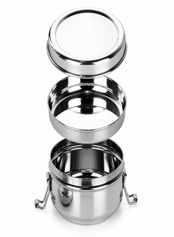 Vooli Food Grade Stainless Steel Lunch Box Leak Proof Container with Strong Lock Kids and Adults Meal Pack Lunch Box/Tiffin Kids/School with Steel Separator Plate and Locking Clip, Set of 10CM Pack Of 1 Set - Image 4