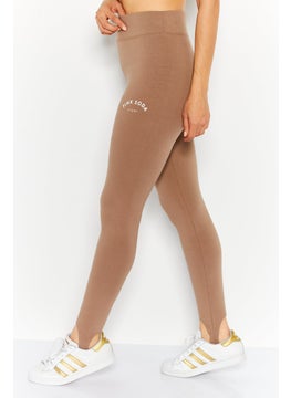 Pink Soda Sport Women Sportswear Fit Brand Logo Training Leggings, Brown  - Image 3