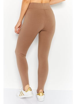 Pink Soda Sport Women Sportswear Fit Brand Logo Training Leggings, Brown  - Image 4
