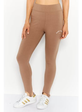 Pink Soda Sport Women Sportswear Fit Brand Logo Training Leggings, Brown  - Image 1