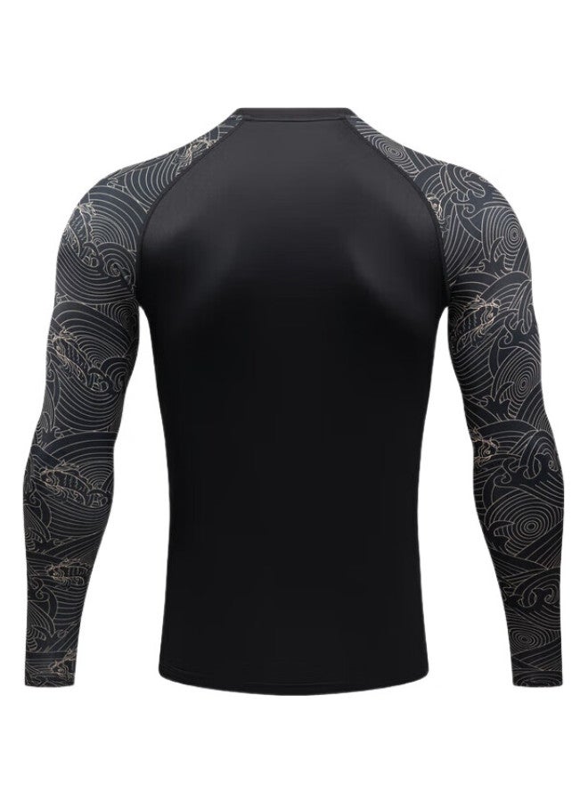 KELME قميص ضغط رياضي للرجال بأكمام طويلة من سلسلة سنة التنين مع تصميم سمكة كوي، أسود أوبسيديان 2XL - Image 2