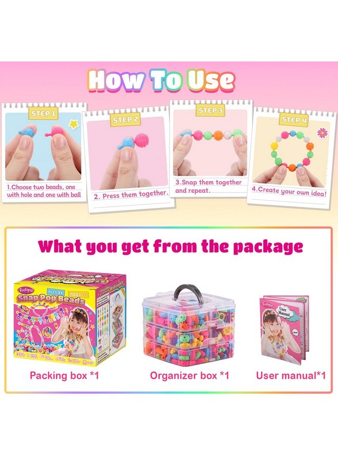 Funtopia Pop Beads, 700+ Pcs Arts and Crafts for Kids 4-6, Snap Beads DIY Bracelet Necklace Ring Anklet Set, Birthday Party Creativity Toys for Girls Toddlers Ages 3 4 5 6 (X-Large) - Image 3