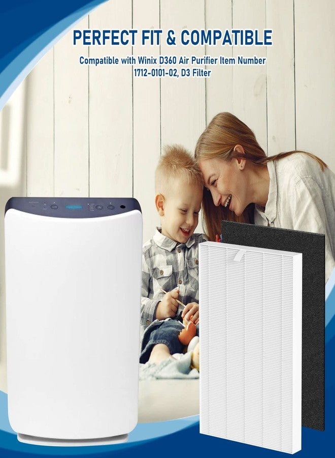 Fizerneer D360 True HEPA Replacement Filter D3 Compatible with Winix D360 Air Cleaner Purifier, Compare to Part Number 1712-0101-02, 2 x True HEPA Filters & 8 x Activated Carbon Filters - Image 4