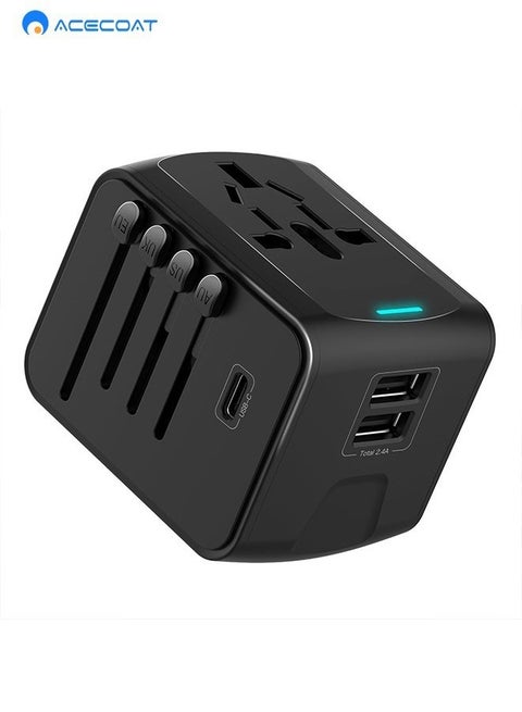 محول السفر العالمي، محول قابس السفر الدولي مع 1 USB C ومنفذي USB، الكل في واحد محول توصيل عالمي، محول قابس عالمي من المملكة المتحدة إلى أوروبا للاتحاد الأوروبي والولايات المتحدة الأمريكية وأستراليا