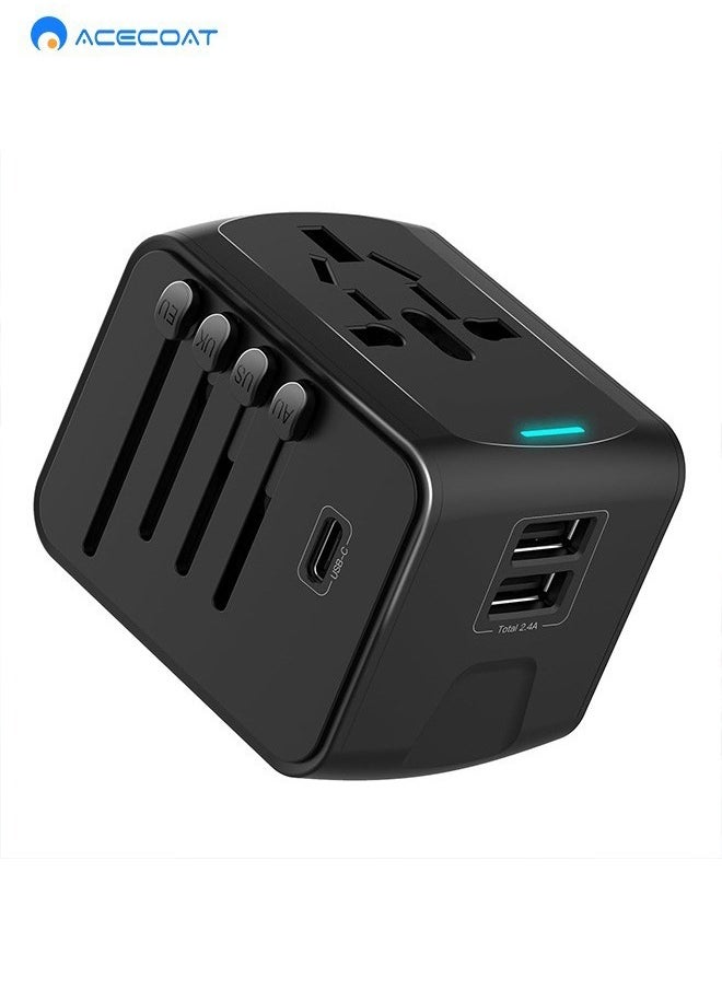 ACECOAT - Universal Travel Adapter, International Travel Plug Adapter with 1 USB C and 2 USB Ports, All in One Worldwide Plug Adaptor, UK to European Power Universal Plug Adaptor for EU USA Australia Asia - Image 1