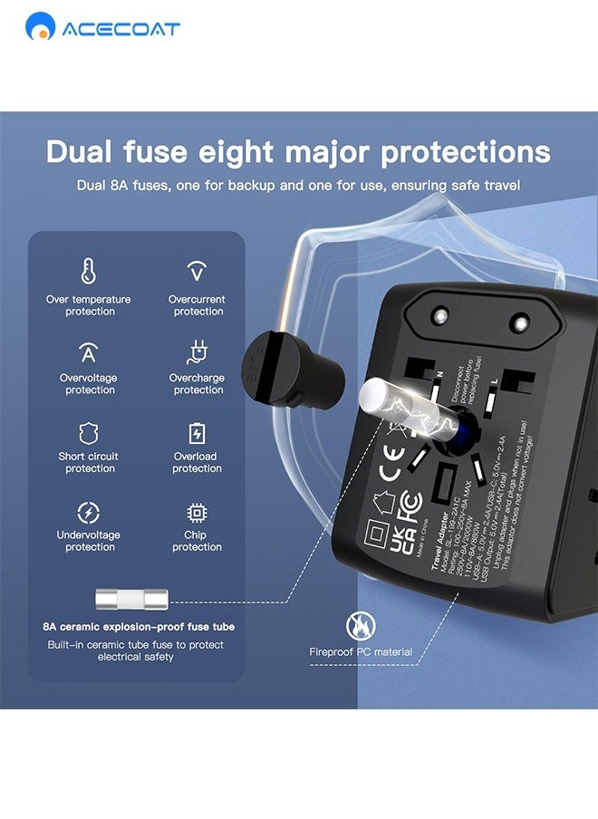 ACECOAT - Universal Travel Adapter, International Travel Plug Adapter with 1 USB C and 2 USB Ports, All in One Worldwide Plug Adaptor, UK to European Power Universal Plug Adaptor for EU USA Australia Asia - Image 1