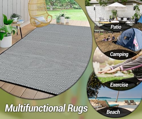 ARSUK Outdoor Patio Rug (7 x 5 ft) - Weatherproof, Indoor and Outdoor Use, Ideal for Garden, Camping, Balcony Carpet, Picnic, Backyard, Lightweight, Foldable, Recycled Plastic - Image 3