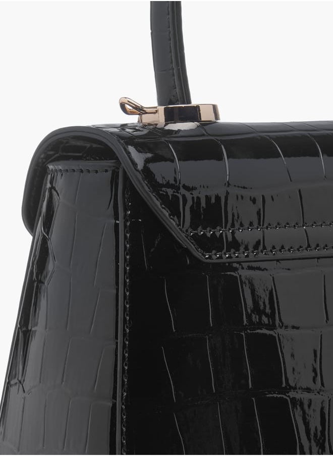 Celeste Womens Textured Satchel Bag With Flap Closure And Detachable Strap  - Image 5