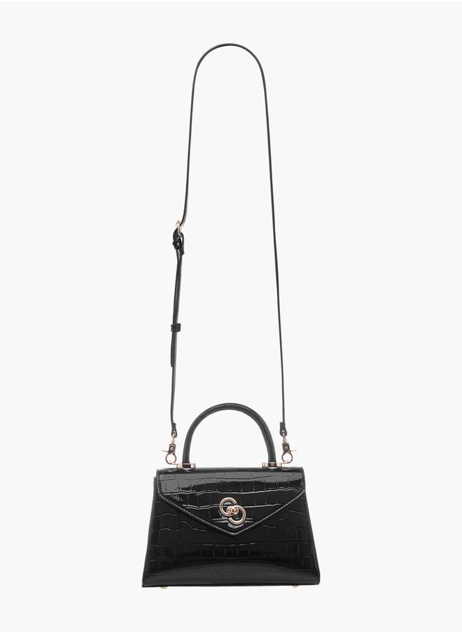 Celeste Womens Textured Satchel Bag With Flap Closure And Detachable Strap  - Image 2