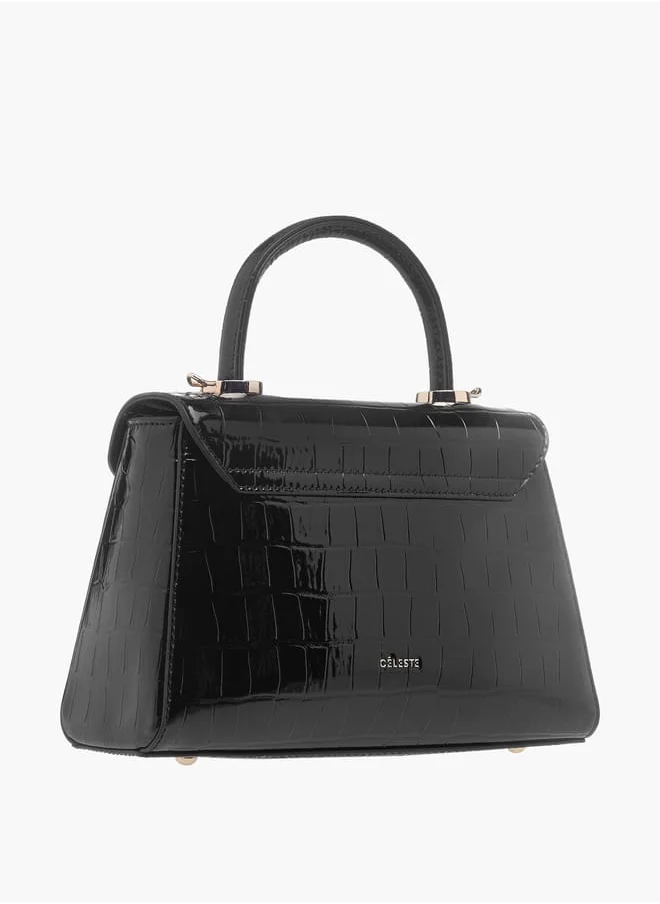 Celeste Womens Textured Satchel Bag With Flap Closure And Detachable Strap