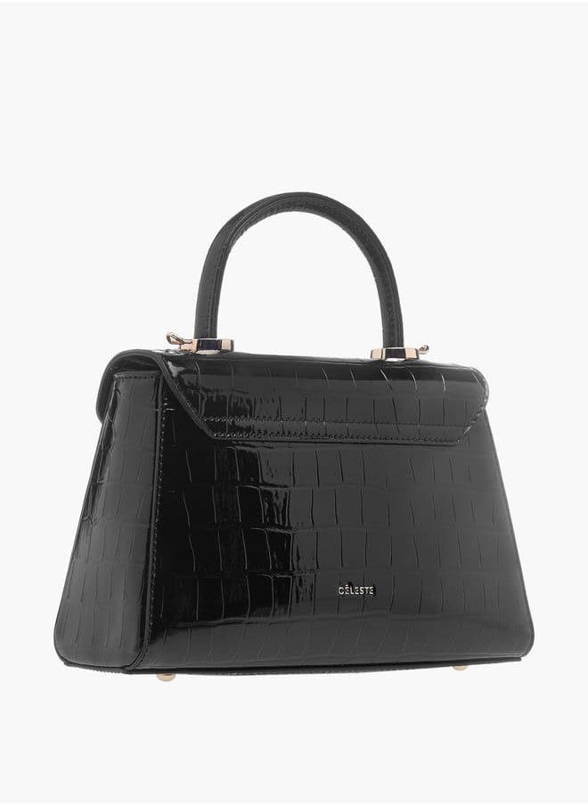 Celeste Womens Textured Satchel Bag With Flap Closure And Detachable Strap  - Image 3