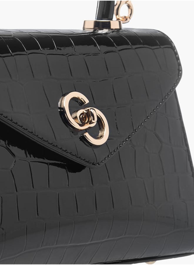 Celeste Womens Textured Satchel Bag With Flap Closure And Detachable Strap  - Image 4