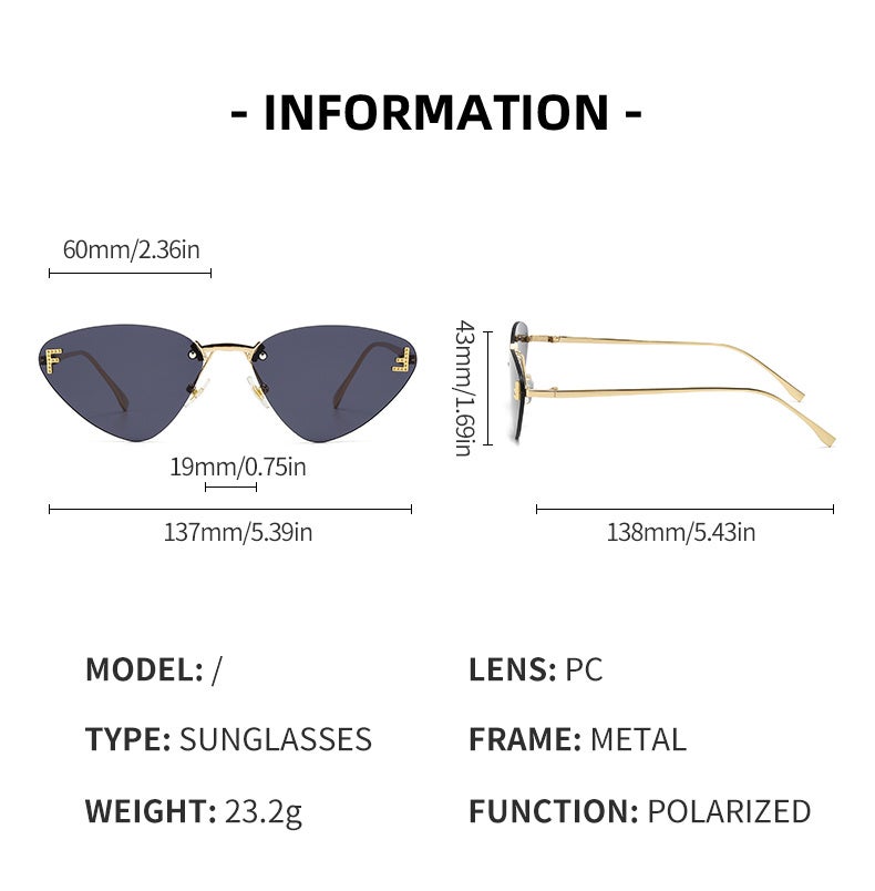 Fendi Rimless Cat Eye Sunglasses Gold Metal Frame UV400 Fashion Shades for Women with Tea Brown Lenses - Image 4
