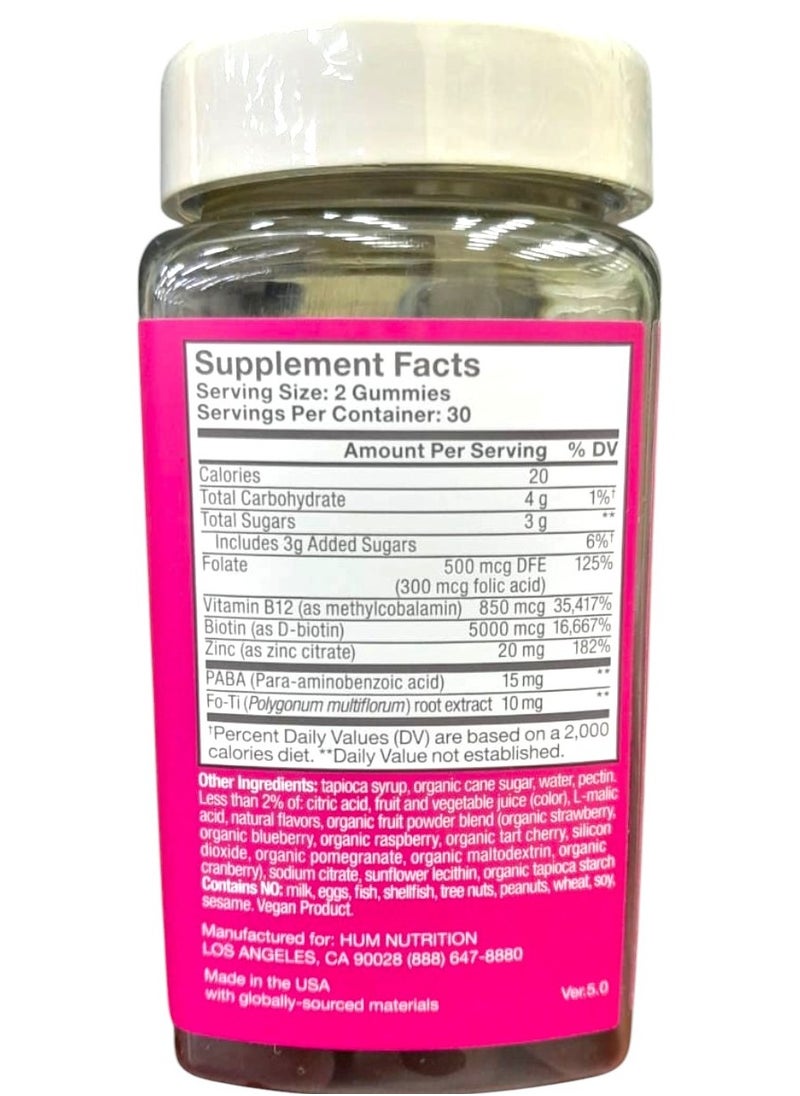 HUM - Hair Strong, Stronger Hair, Fuller Hair 60 Vegan Gummies - Image 1