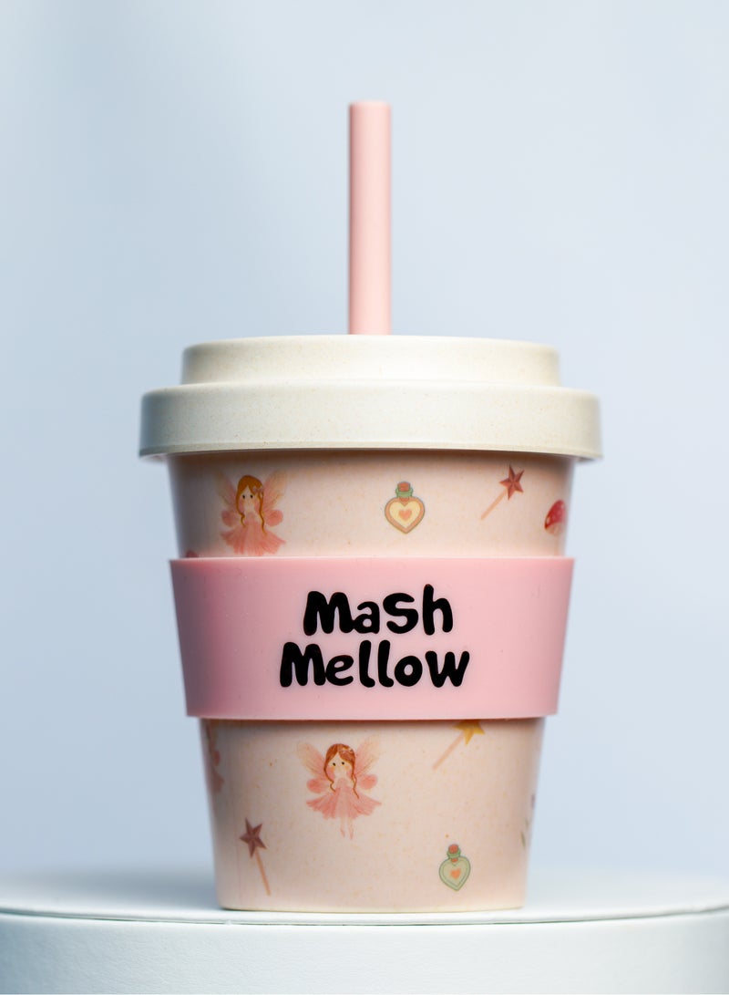 Mash Mellow Bamboo Reusable Kids Cup with Silicon straw (built in stopper)- Mashmellow  – 250ml Eco-Friendly Sippy Cup | BPA-Free, Dishwasher Safe, Toddlers cup(Pixie Dust) - Image 1