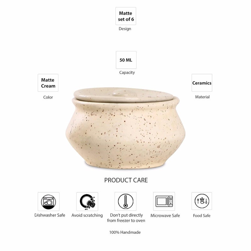 Caffeine Ceramic Stonwear Handmade Cream Matte Dip and Sauce Set of 6 - Image 5