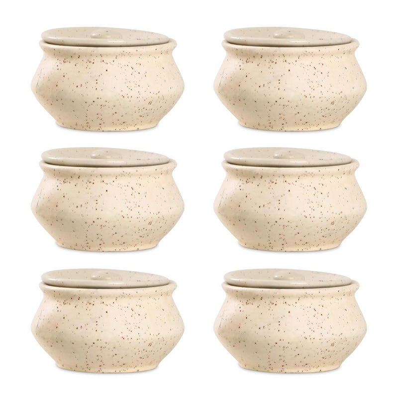 Caffeine Ceramic Stonwear Handmade Cream Matte Dip and Sauce Set of 6 - Image 1