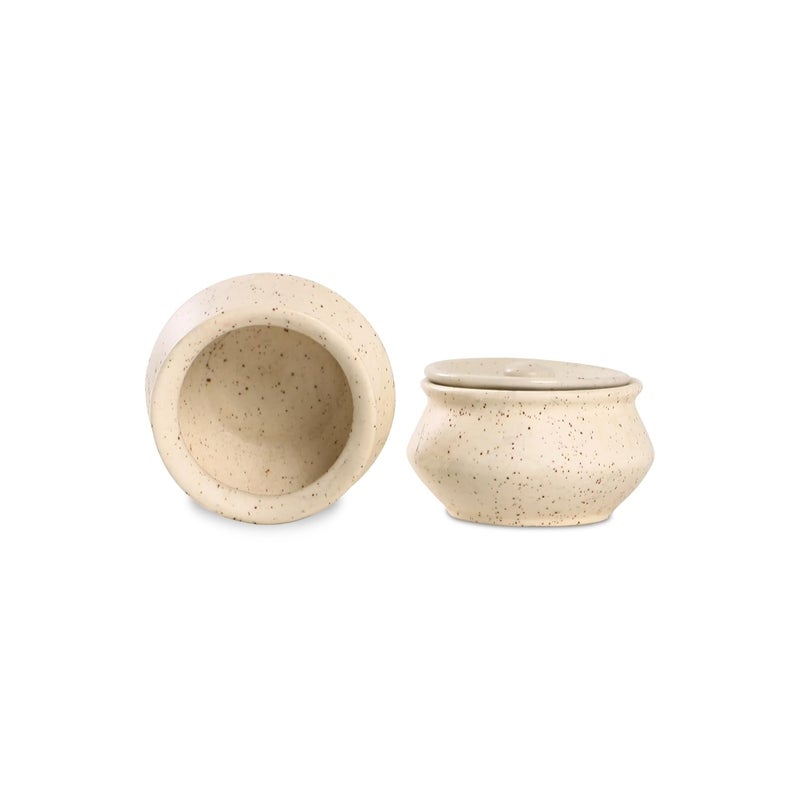 Caffeine Ceramic Stonwear Handmade Cream Matte Dip and Sauce Set of 6 - Image 2
