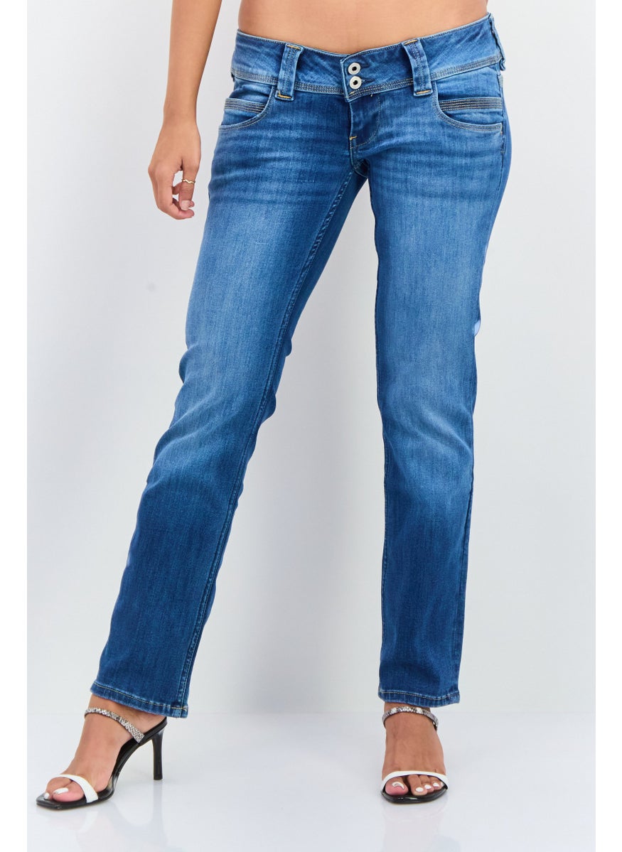 Pepe Jeans Women Regular Fit Low Waist Stretchable Straight Leg Jeans, Medium Wash  - Image 1