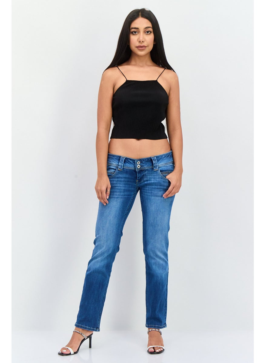 Pepe Jeans Women Regular Fit Low Waist Stretchable Straight Leg Jeans, Medium Wash  - Image 2