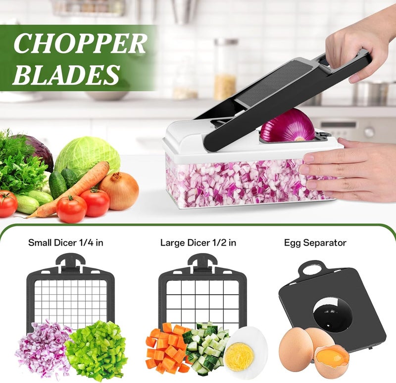 HomeHacks HomeHacks Vegetable Chopper Vegetable Cutter 12 in 1 Kitchen Gadget Dicer Slicer Onion Cutter Salad Cheese Grater  Egg Separator  MultiFunctional Veggie Chopper Lid with Handle White - Image 2
