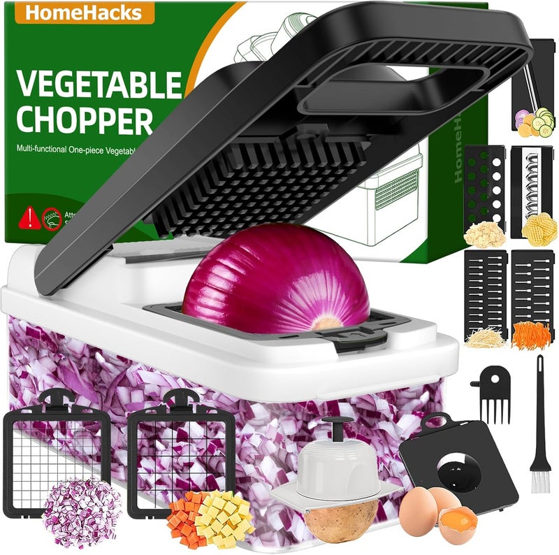 HomeHacks HomeHacks Vegetable Chopper Vegetable Cutter 12 in 1 Kitchen Gadget Dicer Slicer Onion Cutter Salad Cheese Grater  Egg Separator  MultiFunctional Veggie Chopper Lid with Handle White - Image 1