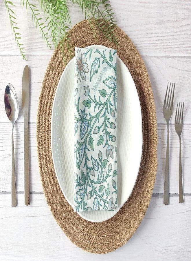 AVKA Studio Craftbot Soft Cotton Printed Napkins 18x18 inches - Washable Thin Cloth Napkins Set of 6 - Everyday Use Party and Events - Sage Green Floral Pattern Indian Block Print Fabric, Sage Green and White - Image 2
